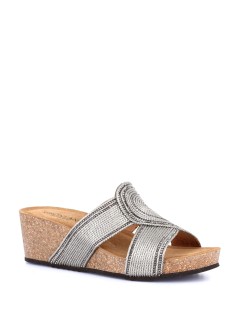 Grunland Ciabatta Sughero Zeppa Alta Girella Tessuto Antracite