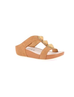 Grunland Ciabatta Fit 2 Fasce con Velcro Cameo Strass Cuoio