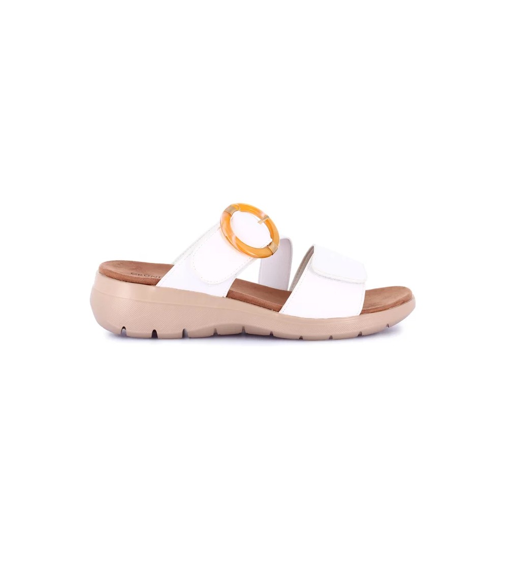 Grunland Ciabatta Comfort con Fascia Elastico e Velcro Bianco
