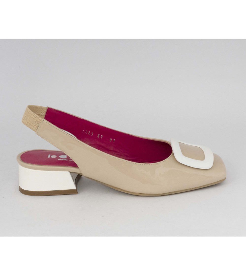 Le Babe Slingback Ballerina Bicolor Naplak Sandalo Bianco
