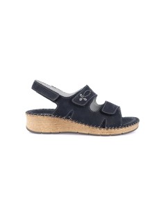 Grunland Sandalo Classic Cucito 3 Velcro Tutto Pelle Blu