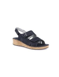 Grunland Sandalo Classic Cucito 3 Velcro Tutto Pelle Blu