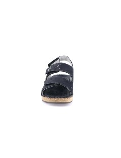 Grunland Sandalo Classic Cucito 3 Velcro Tutto Pelle Blu