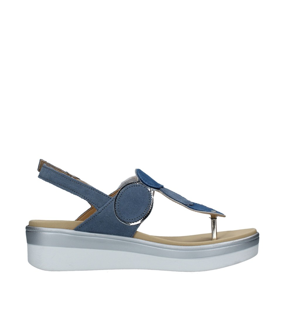 Cinzia Soft Sandalo Infradito con Velcro e Cinturino Jeans