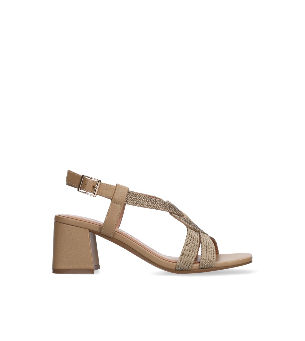 Bibi Lou Sandalo Alia Tacco Medio Tessuto Incrociato Camel