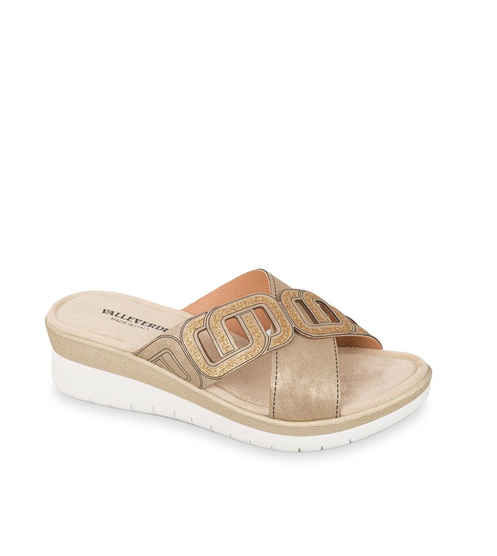 Valleverde Ciabatta Zeppa Media Incrocio Glitter Bronzo