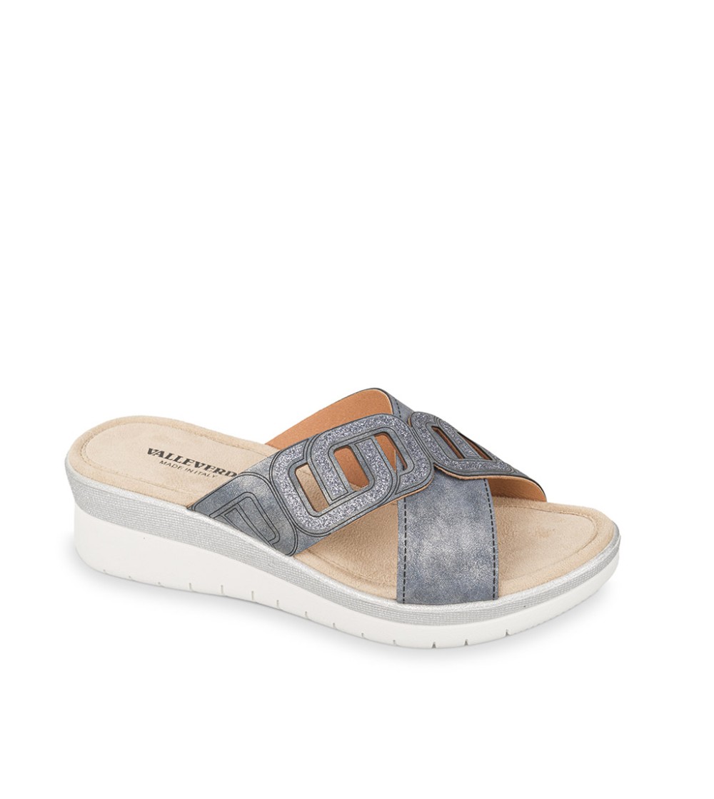 Valleverde Ciabatta Zeppa Media Incrocio Glitter Bluette