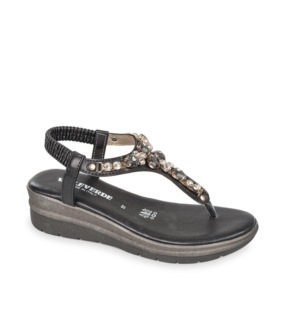Valleverde Sandalo Infradito con Zeppa Strass Chiusura Elastico Nero