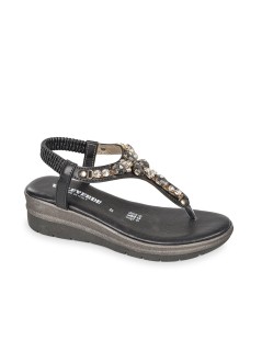 Valleverde Sandalo Infradito con Zeppa Strass Chiusura Elastico Nero