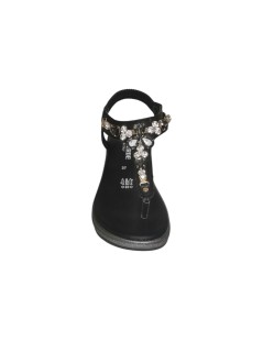 Valleverde Sandalo Infradito con Zeppa Strass Chiusura Elastico Nero