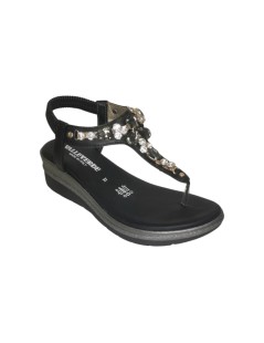 Valleverde Sandalo Infradito con Zeppa Strass Chiusura Elastico Nero