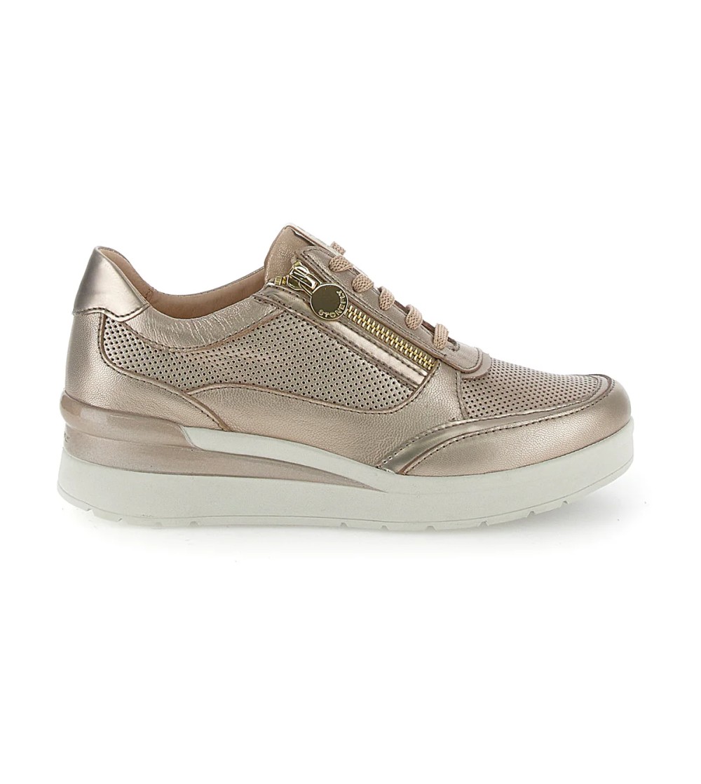 Stonefly Sneakers Cream Zeppa Alta con Zip Laminato Oro