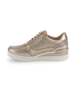 Stonefly Sneakers Cream Zeppa Alta con Zip Laminato Oro