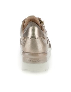 Stonefly Sneakers Cream Zeppa Alta con Zip Laminato Oro
