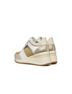 Geox Sneakers Zosma Zeppa Alta Inserti Tessuto Pelle Bianco Oro