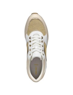 Geox Sneakers Zosma Zeppa Alta Inserti Tessuto Pelle Bianco Oro