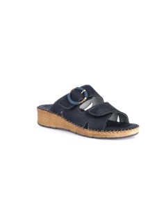 Grunland Ciabatta Comfort Sottopiede Cucito 2 Velcro Fibbia Nabuk Blu