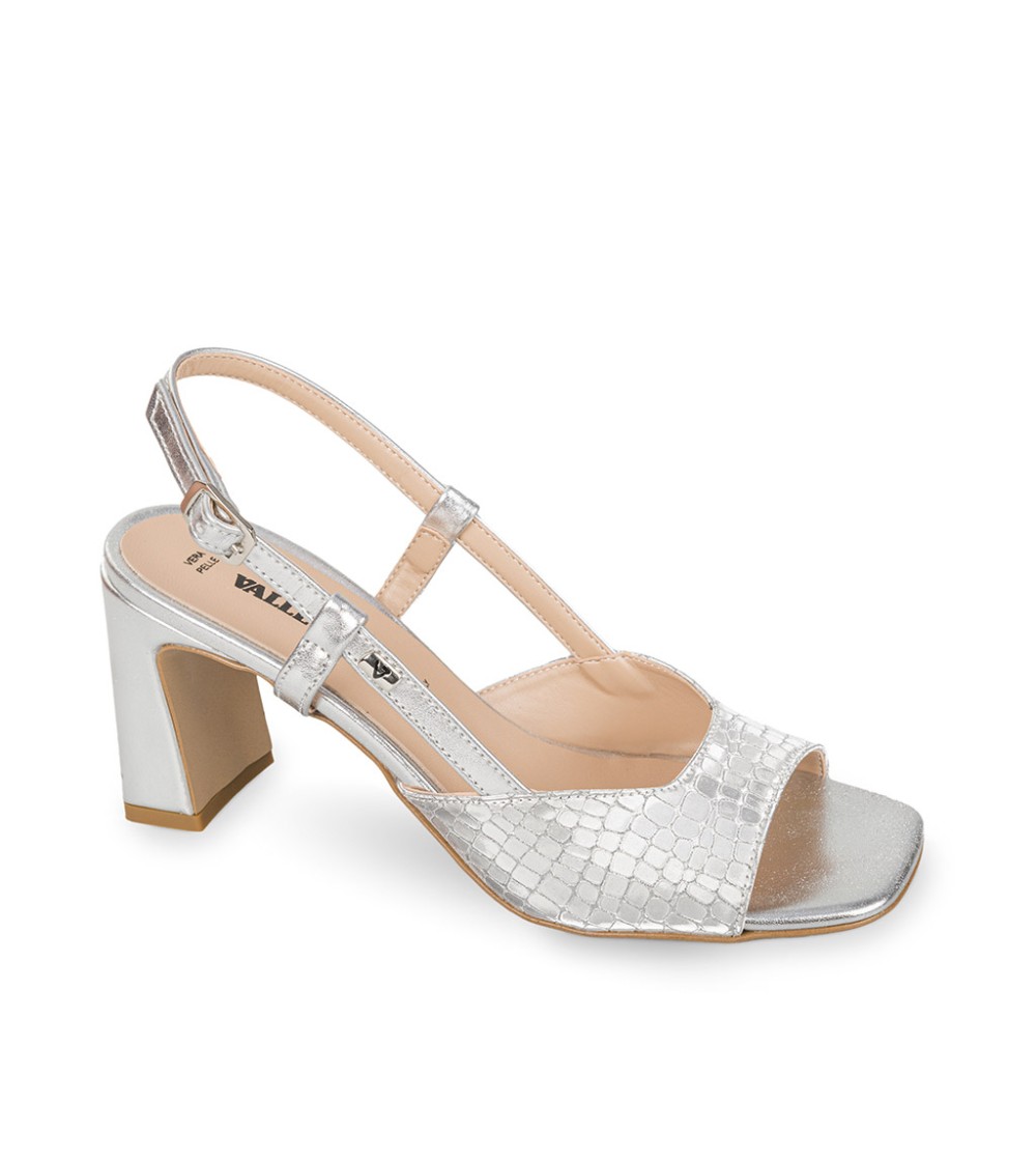 Valleverde Sandalo Cerimonia Tacco Largo Laminato Argento