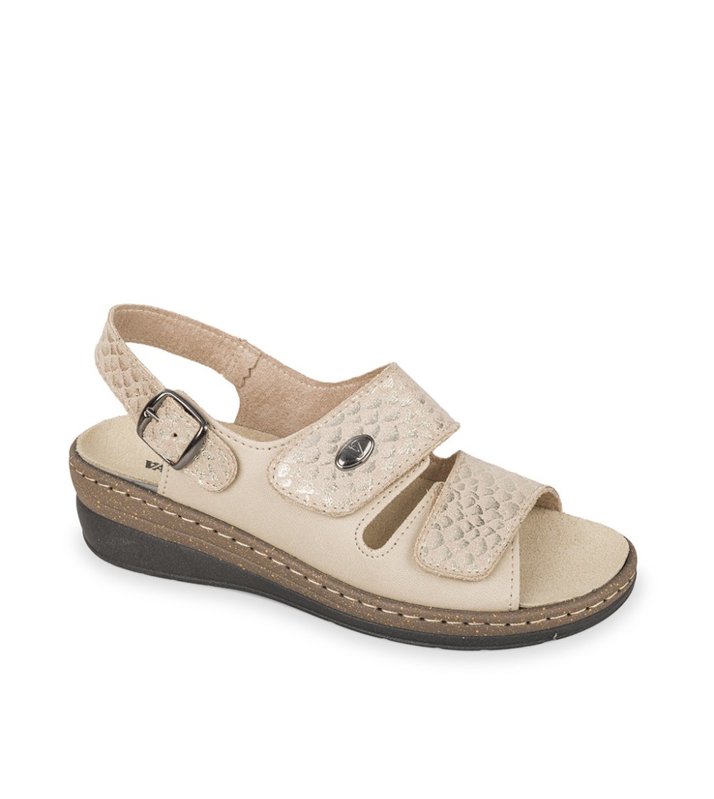 Valleverde Sandalo Comfort 3 Velcro Plantare Predisposto Beige