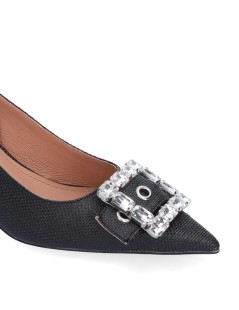 Bibi Lou Mia Slingback Tacco Medio Fibbia Gioiello Rafia Nero