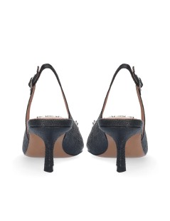 Bibi Lou Mia Slingback Tacco Medio Fibbia Gioiello Rafia Nero
