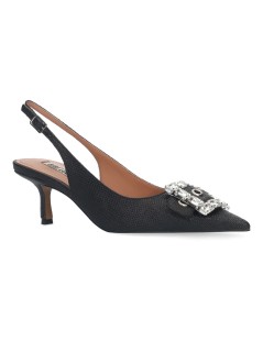 Bibi Lou Mia Slingback Tacco Medio Fibbia Gioiello Rafia Nero