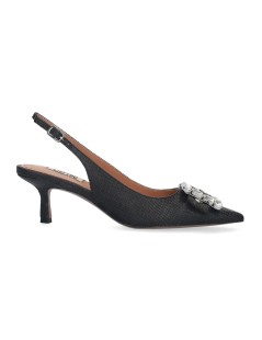 Bibi Lou Mia Slingback Tacco Medio Fibbia Gioiello Rafia Nero