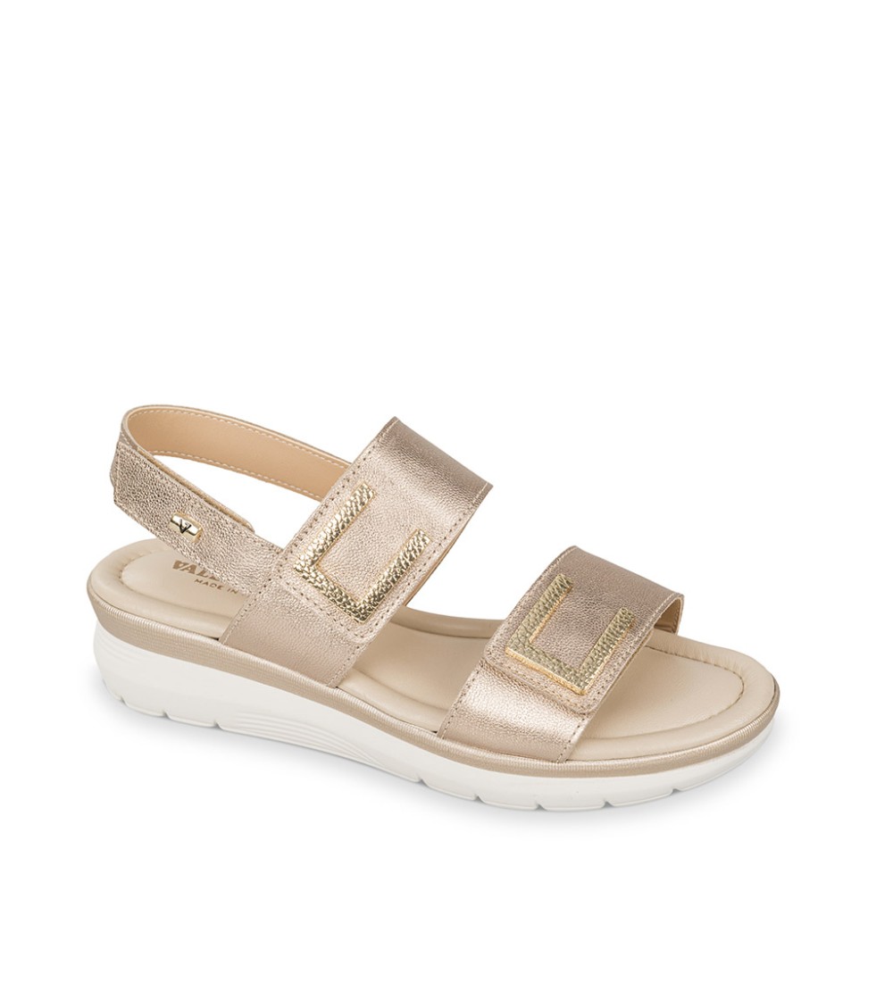 Valleverde Sandalo Zeppa 2 Velcro Fibbia Laminato Rosa Gold