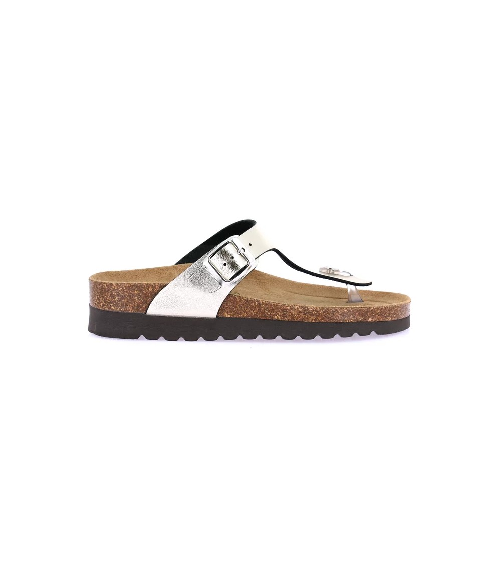 Grunland Ciabatta Infradito Bio Birk Zeppa Alta Laminato Champagne