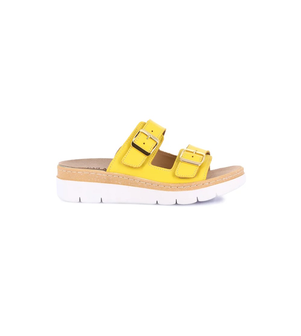 Grunland Ciabatta 2 Fibbie Velcro Plantare Estraibile Nappa Giallo