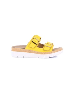 Grunland Ciabatta 2 Fibbie Velcro Plantare Estraibile Nappa Giallo