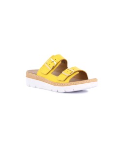 Grunland Ciabatta 2 Fibbie Velcro Plantare Estraibile Nappa Giallo