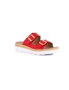 Grunland Ciabatta 2 Fibbie Velcro Plantare Estraibile Nappa Rosso