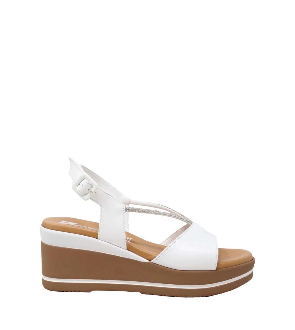 Susimoda Sandalo Zeppa Plantare Gel Fascette Strass Nappa Bianco