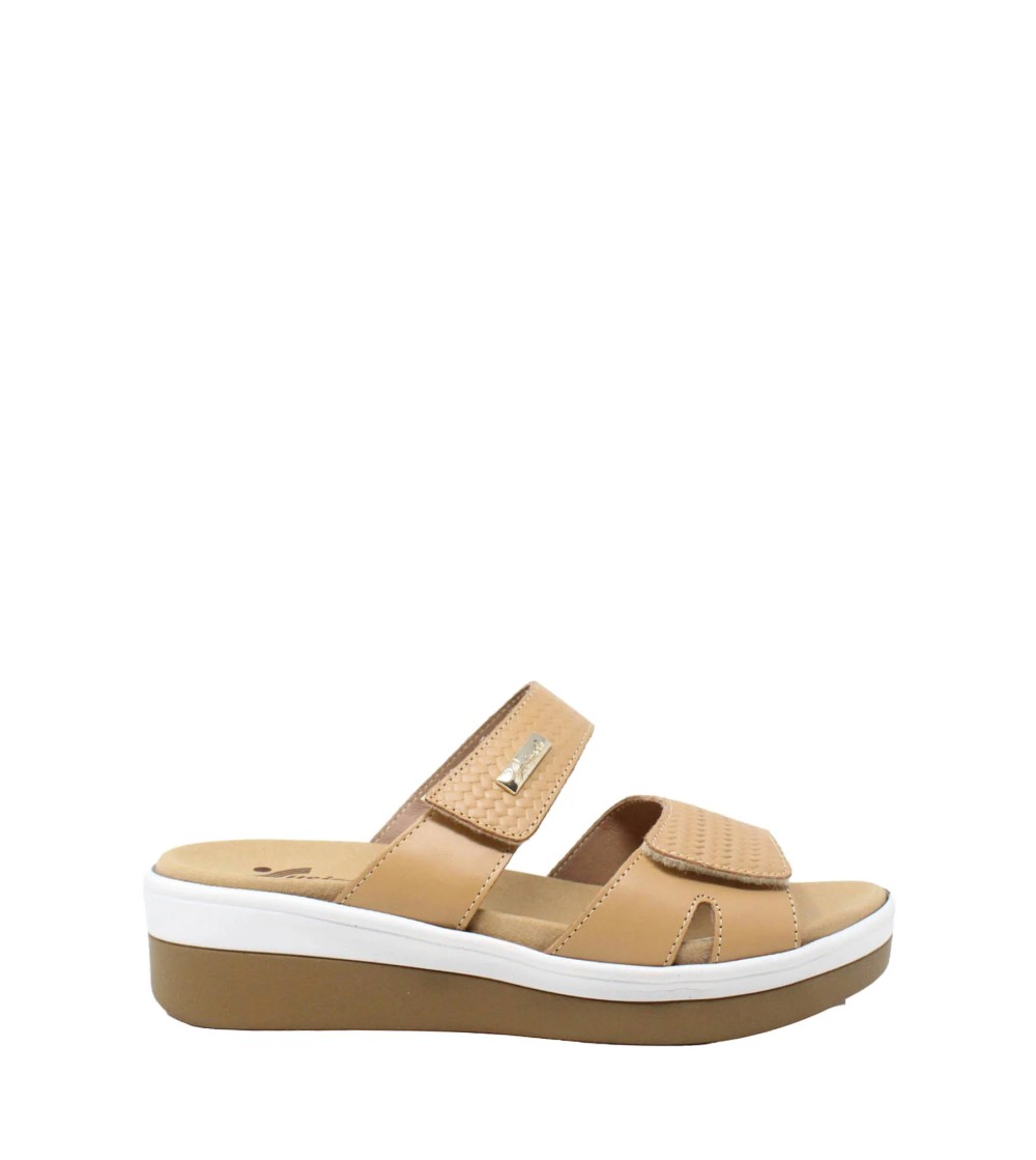 Susimoda Ciabatta Zeppa 2 Velcro Comfort Pelle Camel