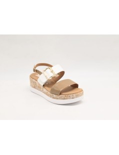 Susimoda Sandalo Zeppa Sughero 2 Fasce Nappa Camel Bianco
