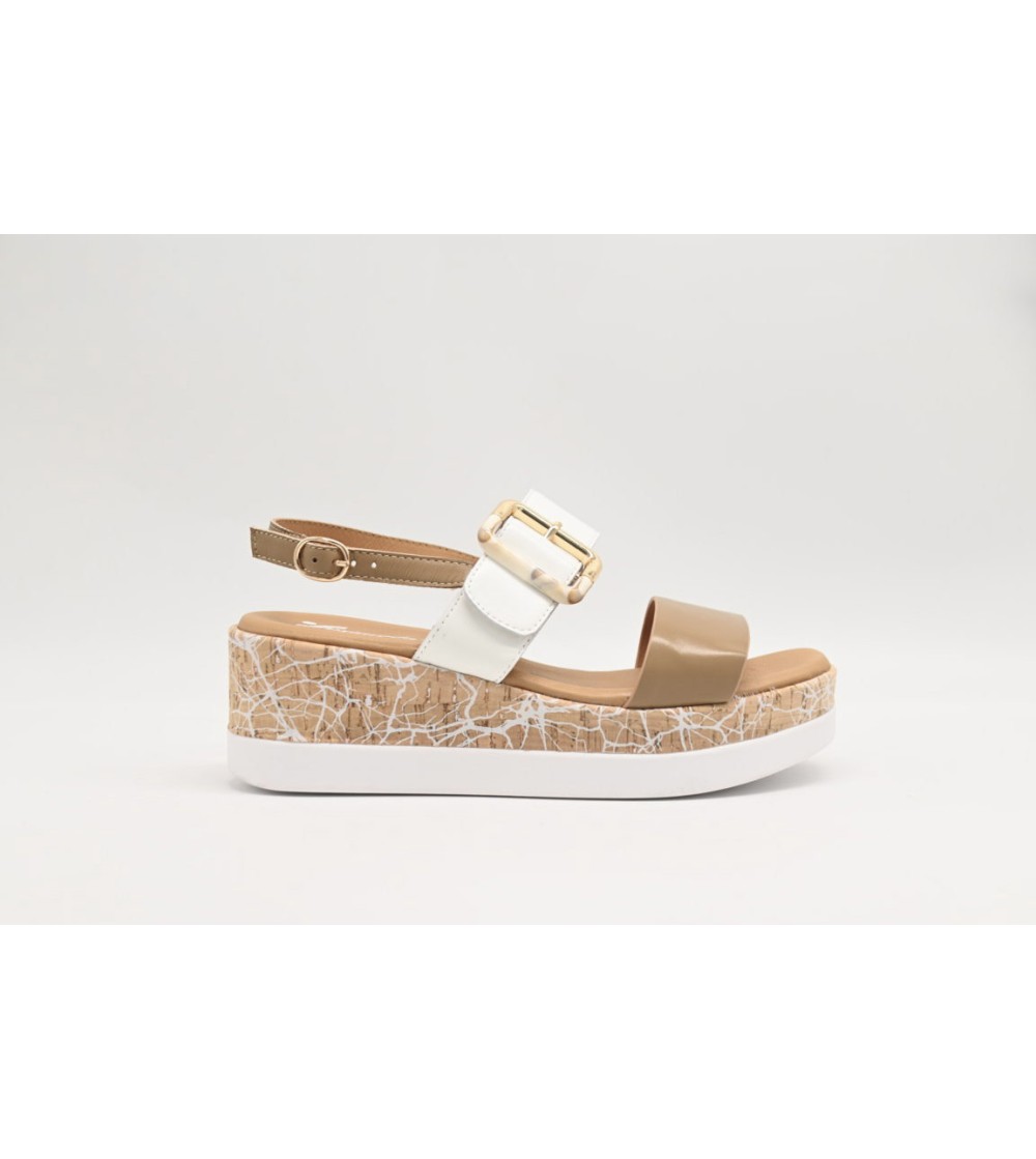 Susimoda Sandalo Zeppa Sughero 2 Fasce Nappa Camel Bianco