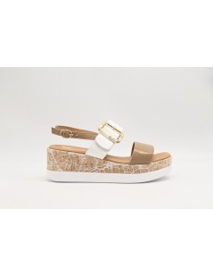 Susimoda Sandalo Zeppa Sughero 2 Fasce Nappa Camel Bianco
