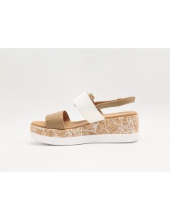 Susimoda Sandalo Zeppa Sughero 2 Fasce Nappa Camel Bianco