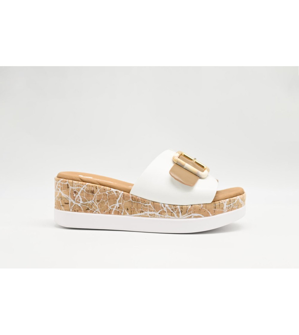 Susimoda Ciabatta Zeppa Sughero Monofascia Nappa Bianco