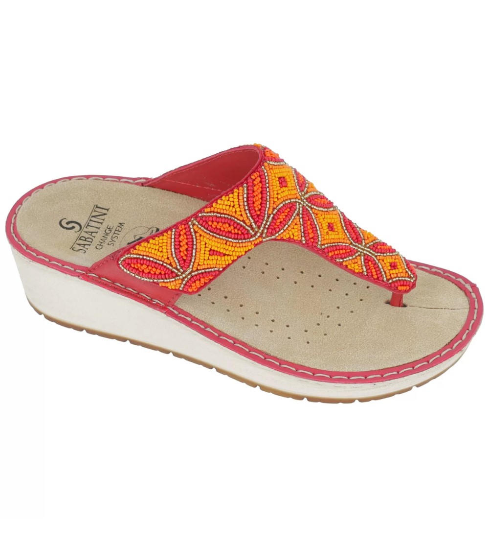 Sabatini Ciabatta Infradito Plantare Estraibile Paillettes Rosso