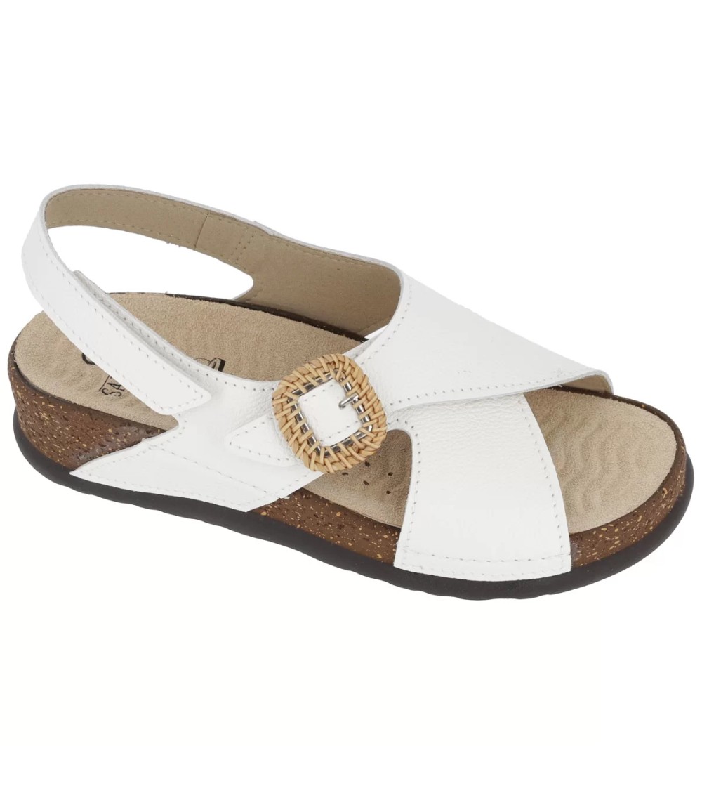 Sabatini Sandalo Incrocio Velcro Plantare Estraibile Pelle Bianco