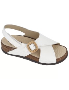 Sabatini Sandalo Incrocio Velcro Plantare Estraibile Pelle Bianco