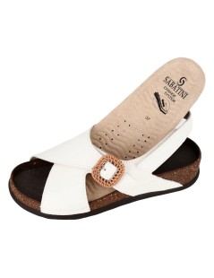 Sabatini Sandalo Incrocio Velcro Plantare Estraibile Pelle Bianco