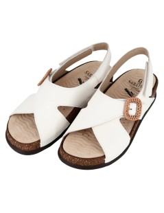 Sabatini Sandalo Incrocio Velcro Plantare Estraibile Pelle Bianco