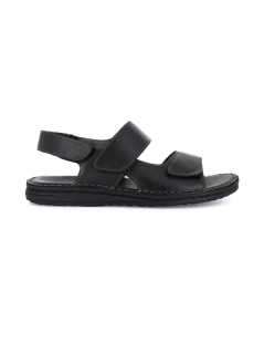 Grunland Sandalo Uomo Cucito 3 Velcro Tutto Pelle Nero