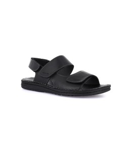 Grunland Sandalo Uomo Cucito 3 Velcro Tutto Pelle Nero