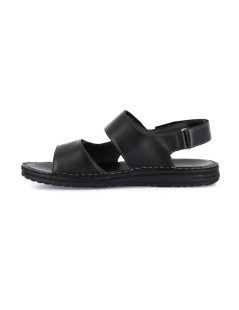 Grunland Sandalo Uomo Cucito 3 Velcro Tutto Pelle Nero
