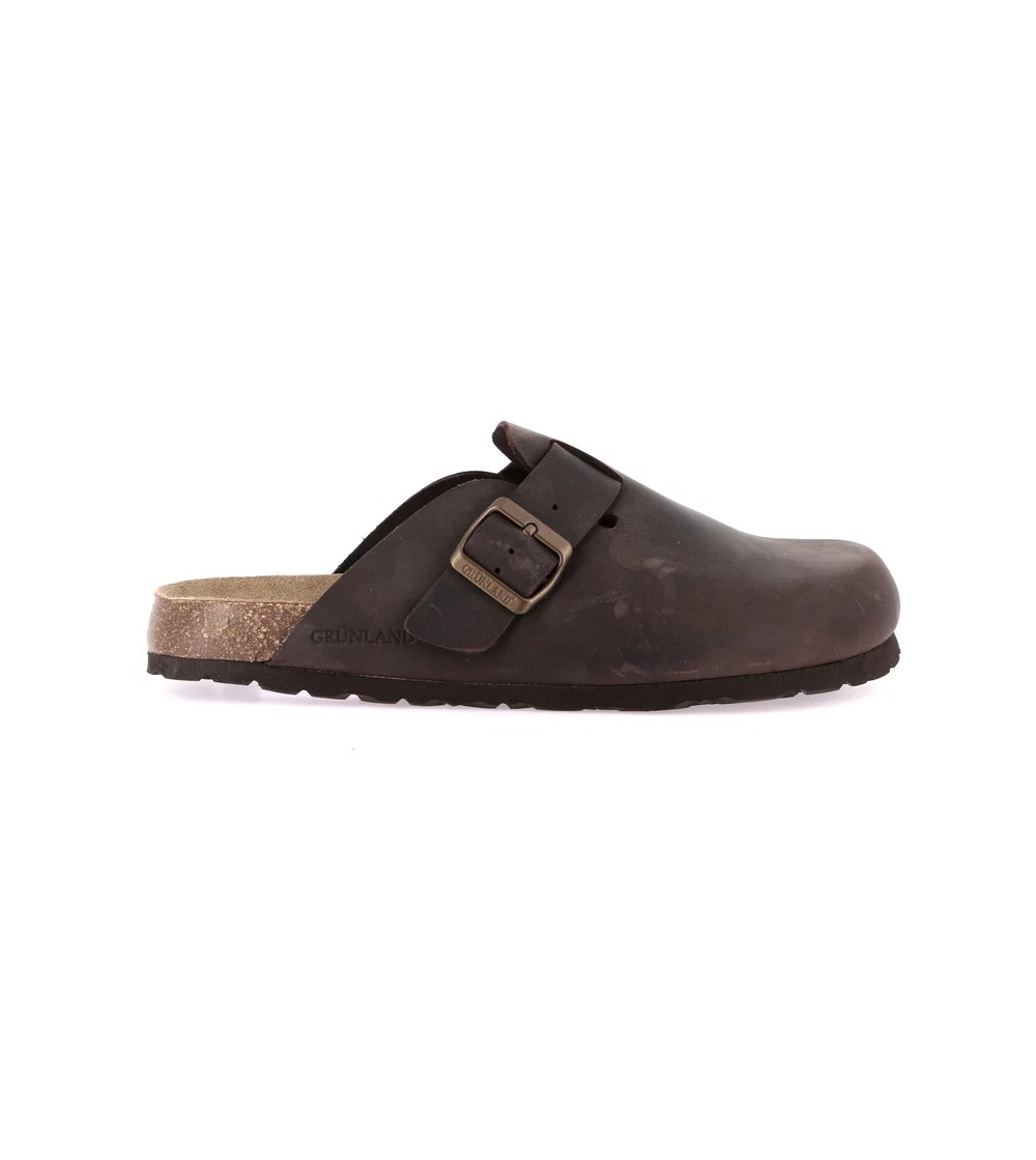 Grunland Ciabatta Sabot Uomo Boston Pelle Ingrassata Mogano