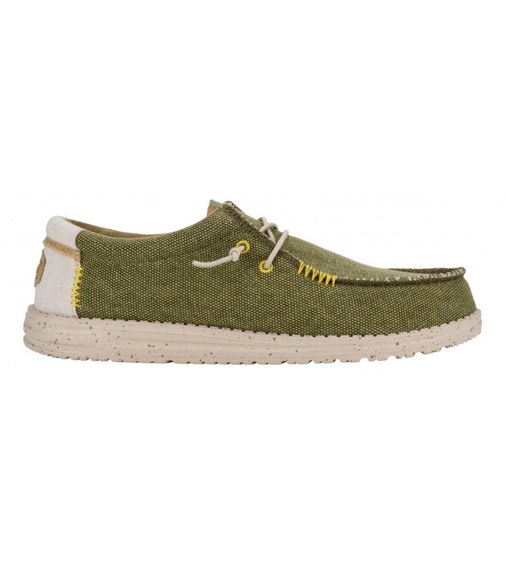 Hey Dude Slipon Uomo Wally Elastic Taglio Vivo Tessuto Oliva